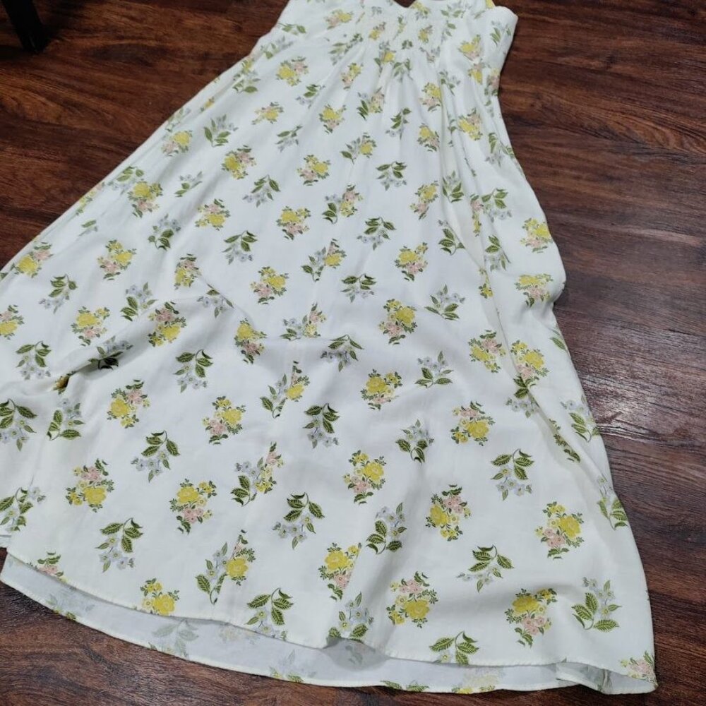 Zara Whimsy Boho Casual Festival Twee Y2K Floral Print Midi Dress Ivory Size L - Picture 4 of 10